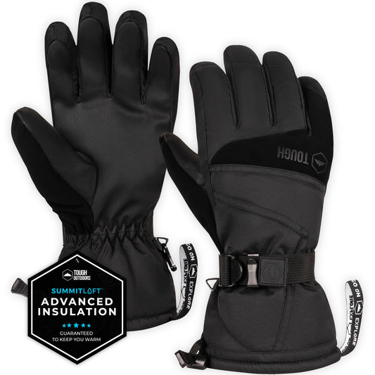Tough Outdoors Ski Gloves - Waterproof Snow Gloves for Women and Men - Winter Snowboard Gloves - Skiing & Snowboarding Gloves for Cold Weather - with Wrist Leashes, Nylon Shell, Thermal Insulation